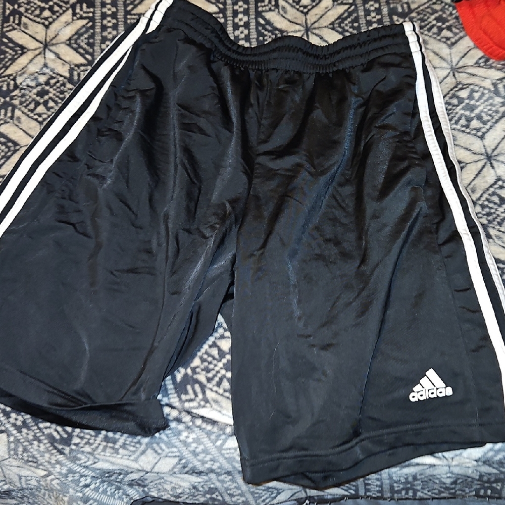 Adidas Men's Athletic Black Shorts with White Stripes